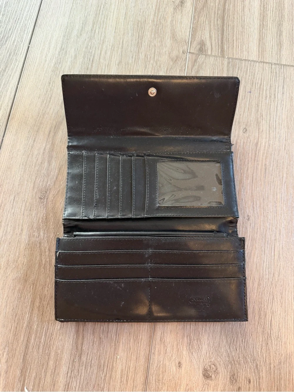Coach Signature Canvas Continental Wallet in Black and Tan